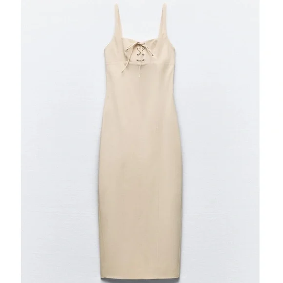 Zara Beige Midi Dress - Picture 6 of 8